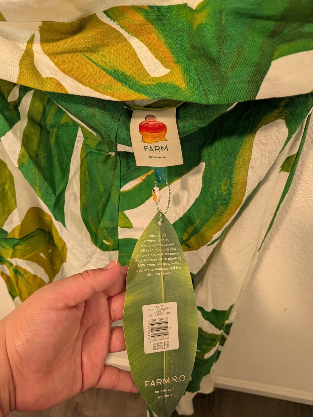 FarmRio Monstera One-Shoulder Jumpsuit - Green/White - Picture 2 of 6